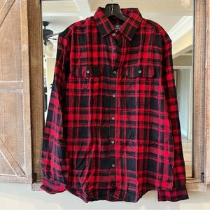 Flannel Red Black Check Plaid Button Front Soft Long Sleeves Mens Medium NWOT